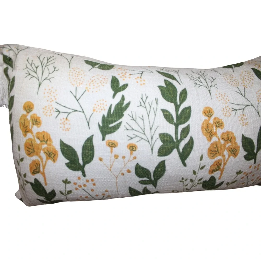 Decorative Botanical Throw Pillow‎ 22.5x12  Green & Gold with Tasse